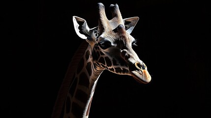 Obraz premium Stately Giraffe in High-Contrast Silhouette against Monochromatic Backdrop