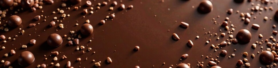 Fototapeta premium Dark chocolate background with milk chocolate sprinkles, confectionery, sweet, food