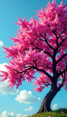 Fototapeta premium Vibrant colors of a blooming tree against the sky, colorful branches, colorful tree