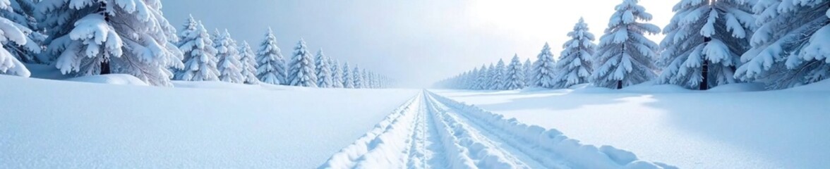 Fototapeta premium Dense white snow covering the ground in a vast winter wonderland, winter scenery, snow