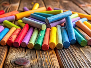 High-Quality Chalk Sticks Photography: Colorful Pastel Chalk on Wooden Floor