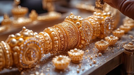Elegant Gold Bracelet in Process of Polishing