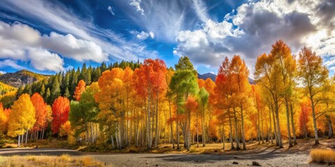 Obraz premium Hope Valley Aspen Grove Panorama: Fall Foliage, California Autumn Scenery, Vibrant Colors