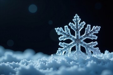 Icy snowflake in focus against black background, frost, black, focus