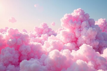 Fototapeta premium Soft pink clouds float above fluffy white cotton candy texture, fluffy cotton candy, whimsical clouds, cloud formations