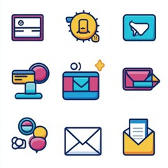 A set of icons for various types of mail, including a check, a credit card, and an envelope