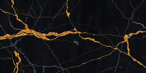 Luxurious Black Marble with Golden Veins Background