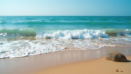 Obraz premium Water lapping gently against the shore as the tide recedes, coastline, natural erosion