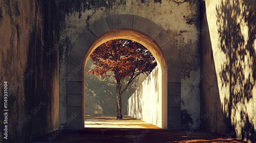 Poster Autumnal Archway: A Pathway Through Time