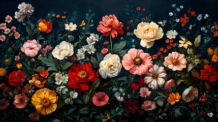 Fototapeta premium Vibrant Floral Garden: A Romantic Botanical Painting