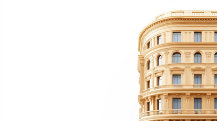 A tall building with a lot of windows and a balcony on transparent background