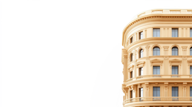 A tall building with a lot of windows and a balcony on transparent background