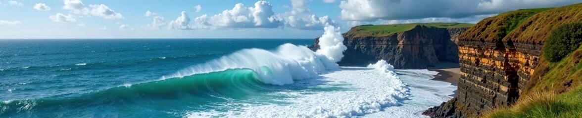 Powerful wave crashes against the cliffs of Chapel North in Cornwall, England, cornwall coast, cliffside, chapel north