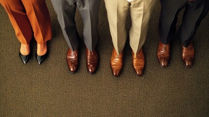 Four business people standing in the row, low section.
