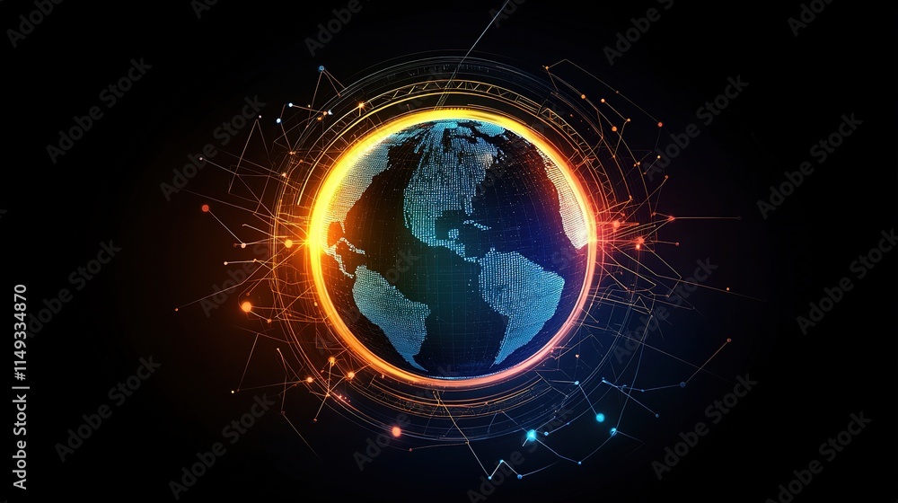 Poster global connection lines surrounding earth in digital style