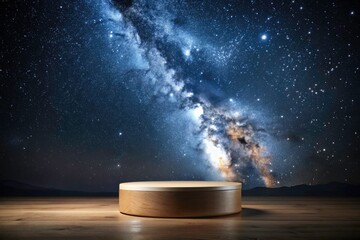 Minimalist Night Sky Product Display, Starry Night Podium, Cosmetic Showcase Mockup, Blank Platform, Night Photography Background