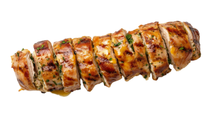 Grilled Stuffed Chicken Breast with Herbs and Melted Cheese isolated on transparent background, top view