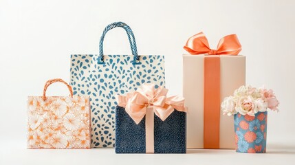 Obraz premium New Large gift paper bag with decorative handles and a soft finish on a white background.