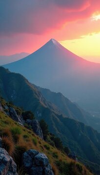 Mountain Karaul oba at dawn with mist and fog, atmospheric conditions, landscape