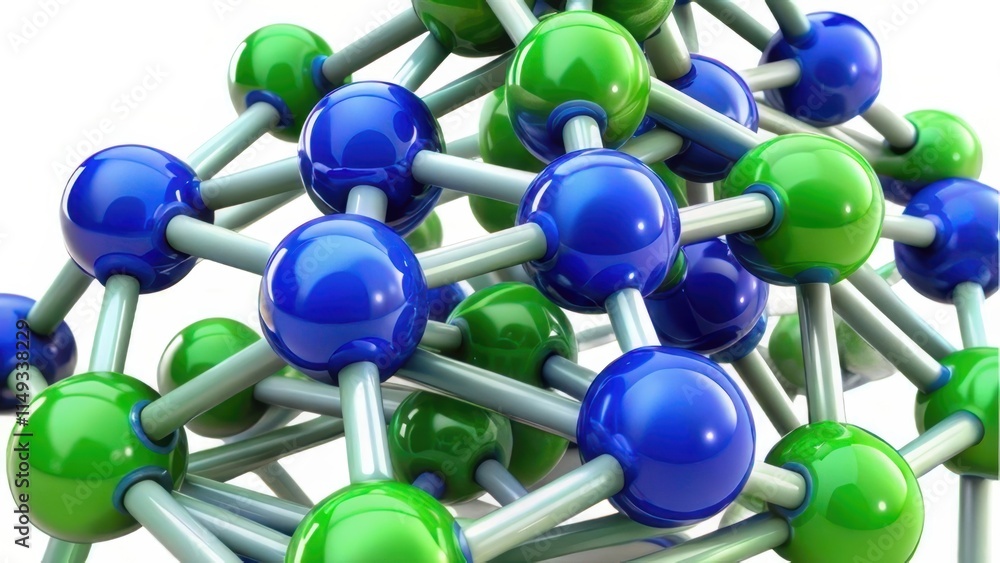 Poster a vibrant 3d representation of molecular structures showcasing colorful atoms interconnected by bond