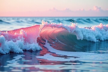 Fototapeta premium Pink ocean waves washing over a still background, oceanic scene, natural beauty, water movement