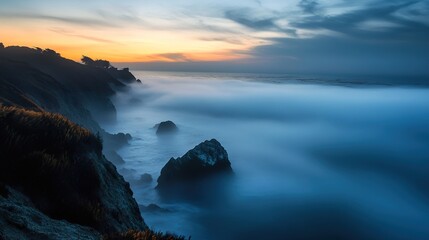 Coastal Sunset Landscape: Fog Rolling In
