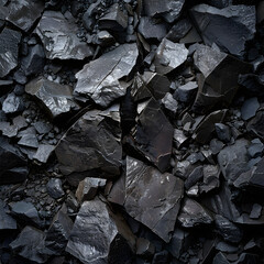Detailed Close-up of Raw Coal Chunks with Varying Textures and Shades for Industrial Use