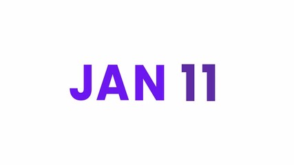 11th January calendar icon animation. Alpha matte with transparent background 4K resolution.