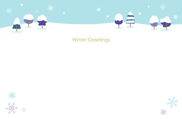 木々と雪の結晶の冬のメッセージカードイラスト
