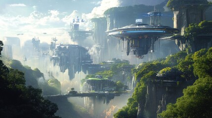 Futuristic Cityscape with Floating Structures
