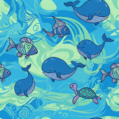 Obraz premium Ocean Wonders Seamless Pattern 
