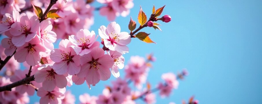 Cherry plum tree with a heavy load of blossoming flowers against a clear blue sky, spring bloom, cherry plum tree