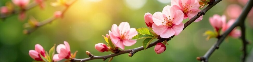 Obraz premium Delicate apricot blossoms unfold in a soft pink hue amidst lush green foliage, blossom trees, garden details