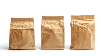 Set of three paper bags in small, medium, and large sizes on a white background.