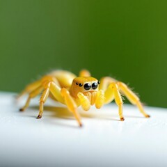 Fototapeta premium Single yellow spider on white surface with shallow depth of field, details, surface, single