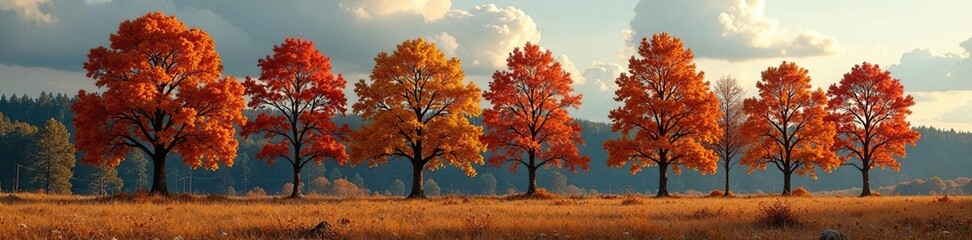 Naklejka premium tree line with bare branches and autumn colors, tree line, rustic landscape
