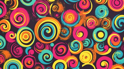 Funky retro swirl pattern in bright neon tones, pattern, vintage and fun energy