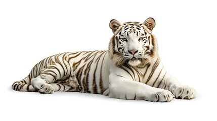 Obraz premium Majestic white tiger lying down, isolated on white background. (4)
