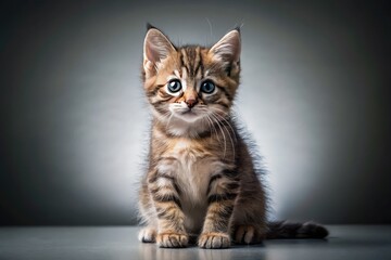 Adorable kitten silhouette against a gray backdrop; a charming pet photography shadow capture.