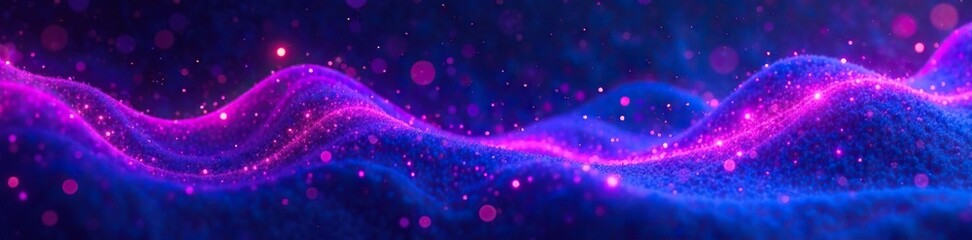 Obraz premium Dark abstract background with swirling purple and blue neon layers and twinkling lights, ambient, cosmic, deep space