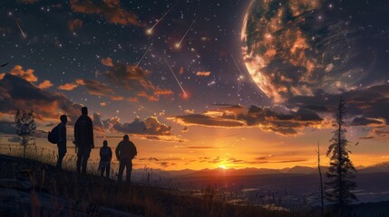 Fototapeta premium Spectators Enjoying a Stunning Cosmic Sunset View