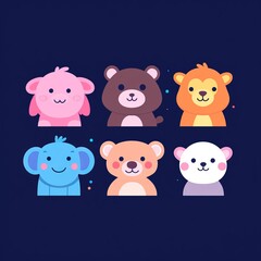 Obraz premium Adorable Cartoon Animals Collection Six Cute Baby Animals