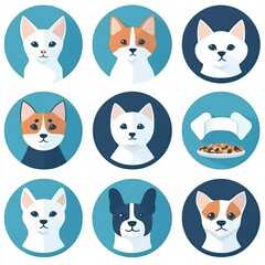 Fototapeta premium Adorable Cat Breed Collection with Pet Food Icon
