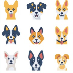 Adorable Dog Breed Icons Collection of Nine Cute Canine Portraits