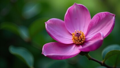 Obraz premium In-depth focus on the texture and color of a large purple magnolia on a green background, plant, foliage