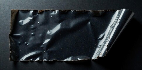 Realistic polyethylene plastic film with torn and frayed details on black background, plastic, black background