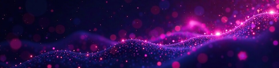 Purple glowing neon accents on a black abstract background with scattered lights and subtle glow, surreal, galaxy, neon lights