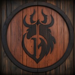 Fototapeta premium Ancient Wooden Shield with Carved Mystical Symbol