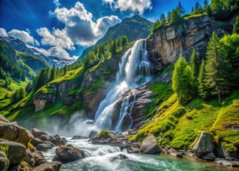 Austrian Alps' majestic waterfall: breathtaking nature photography.