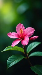 Tabebuia rosea flower on branch with single light source illumination, pink flowers, tropical plant